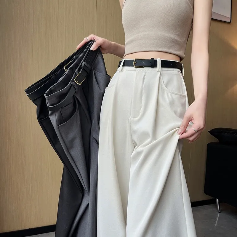 Suit wide-leg pants for women summer 2024 new style small high-waist slim loose casual casual drape straight floor-length moppin