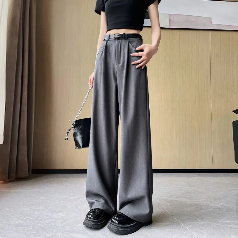 Suit wide-leg pants for women summer 2024 new style small high-waist slim loose casual casual drape straight floor-length moppin