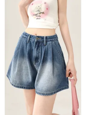 Summer Bow Straight Denim Shorts Women's Summer Dopamine Wear New Loose Wide Leg Petite Pants