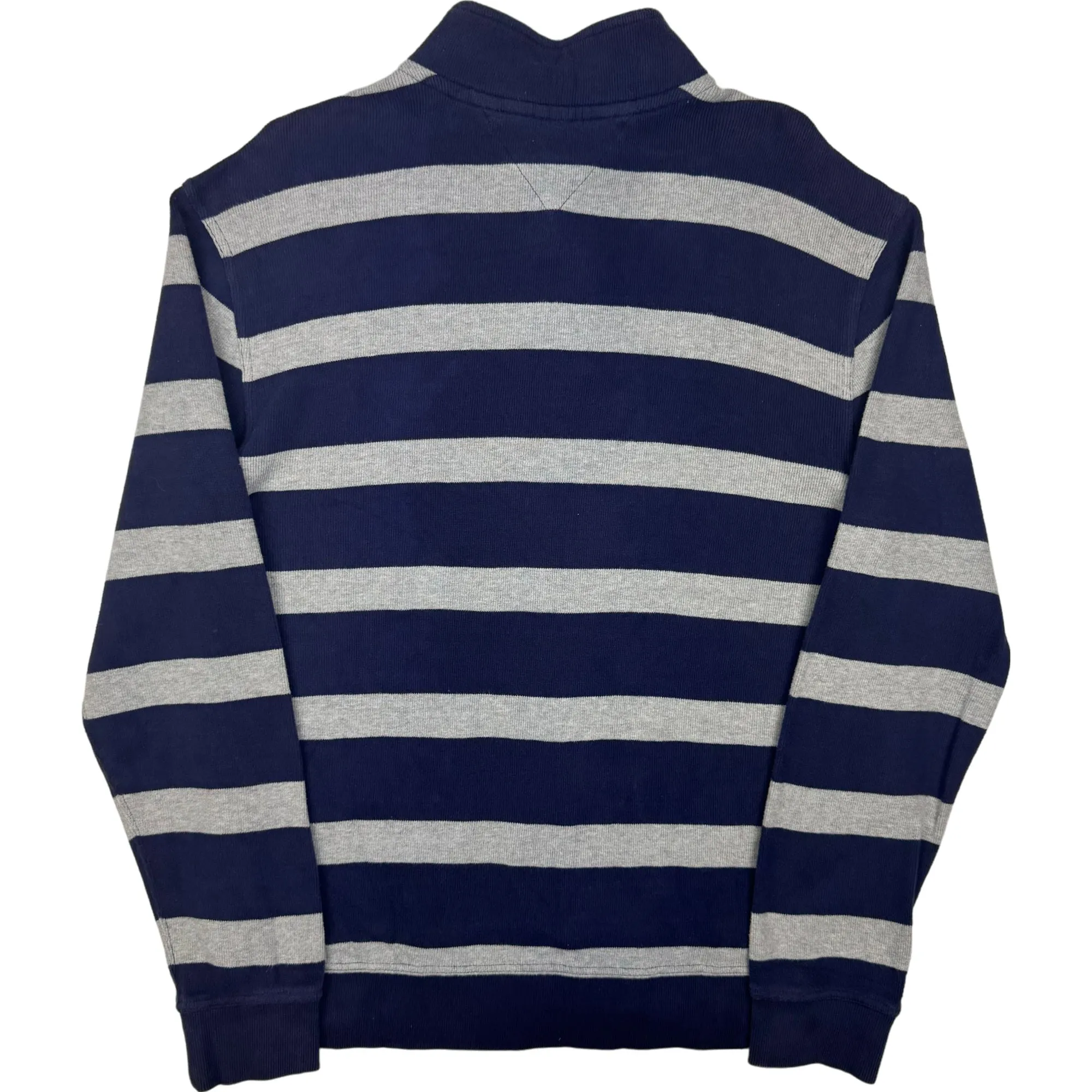 Tommy Hilfiger Striped Pullover Quarter Button Sweatshirt Blue Grey