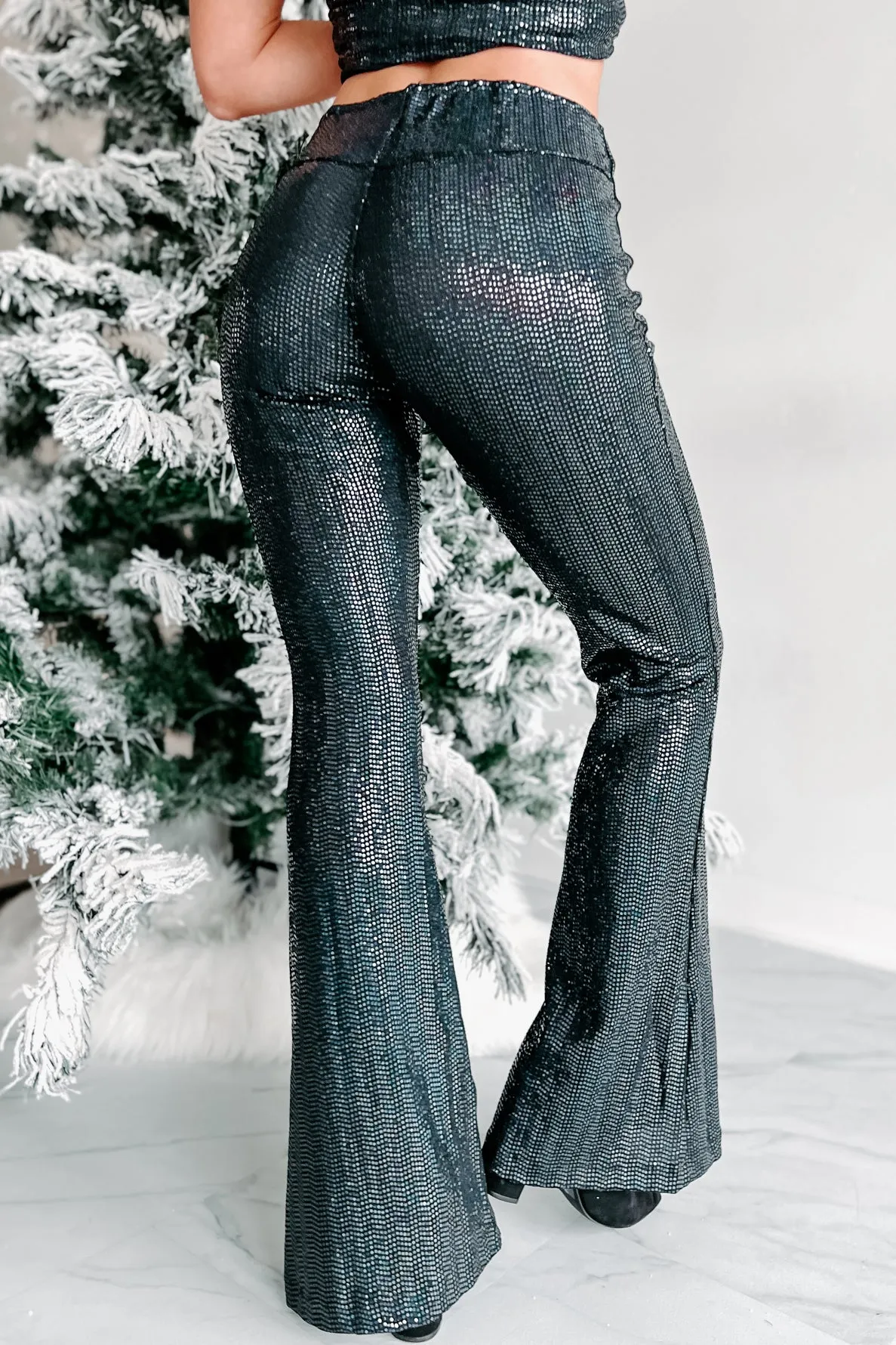 Too Good Sequin Flare Leg Pants (Black)