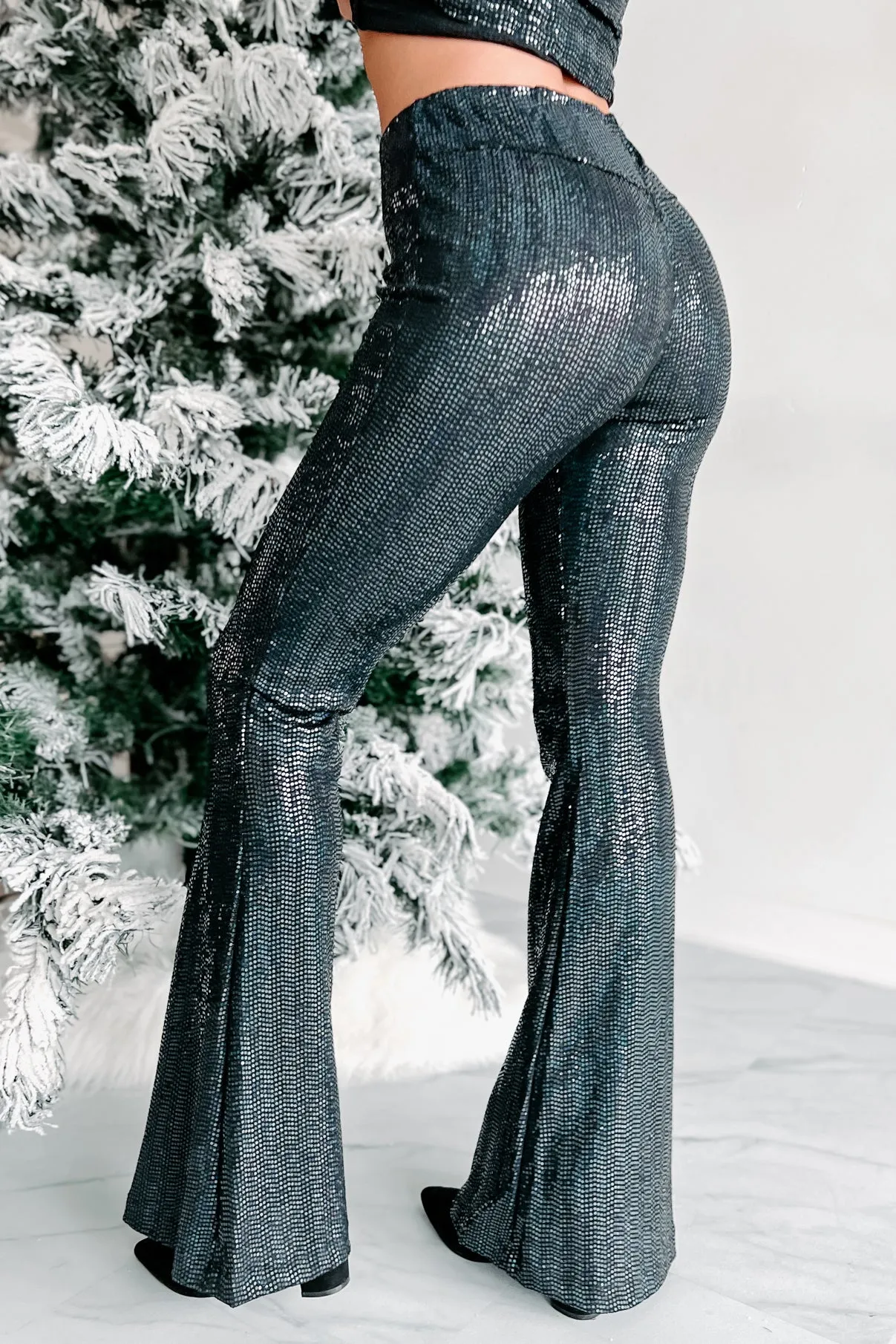 Too Good Sequin Flare Leg Pants (Black)