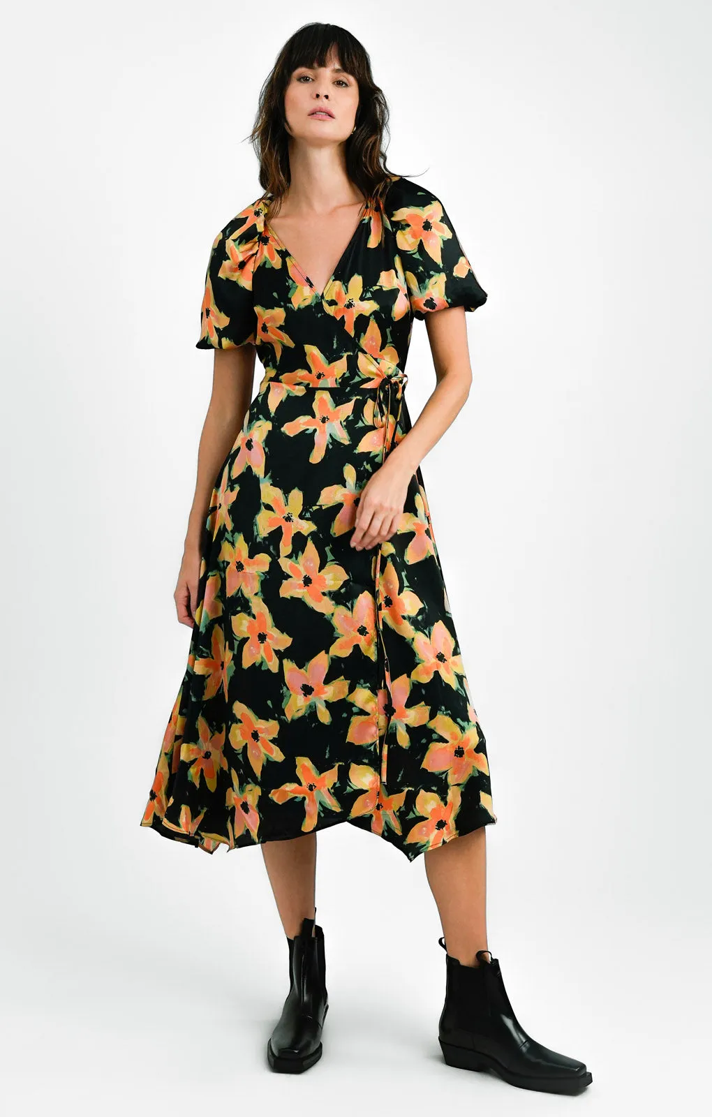 Topshop Wrap Detail Midi Dress In Floral Print