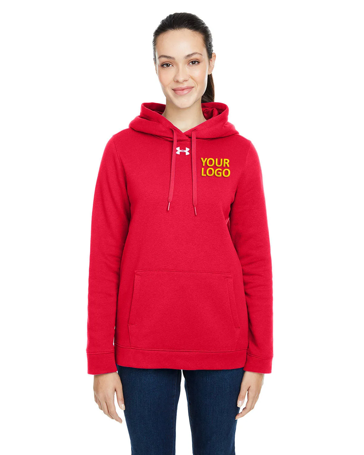 Under Armour Ladies Hustle Pullover Branded Hooded Sweatshirts, Red