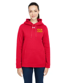 Under Armour Ladies Hustle Pullover Branded Hooded Sweatshirts, Red