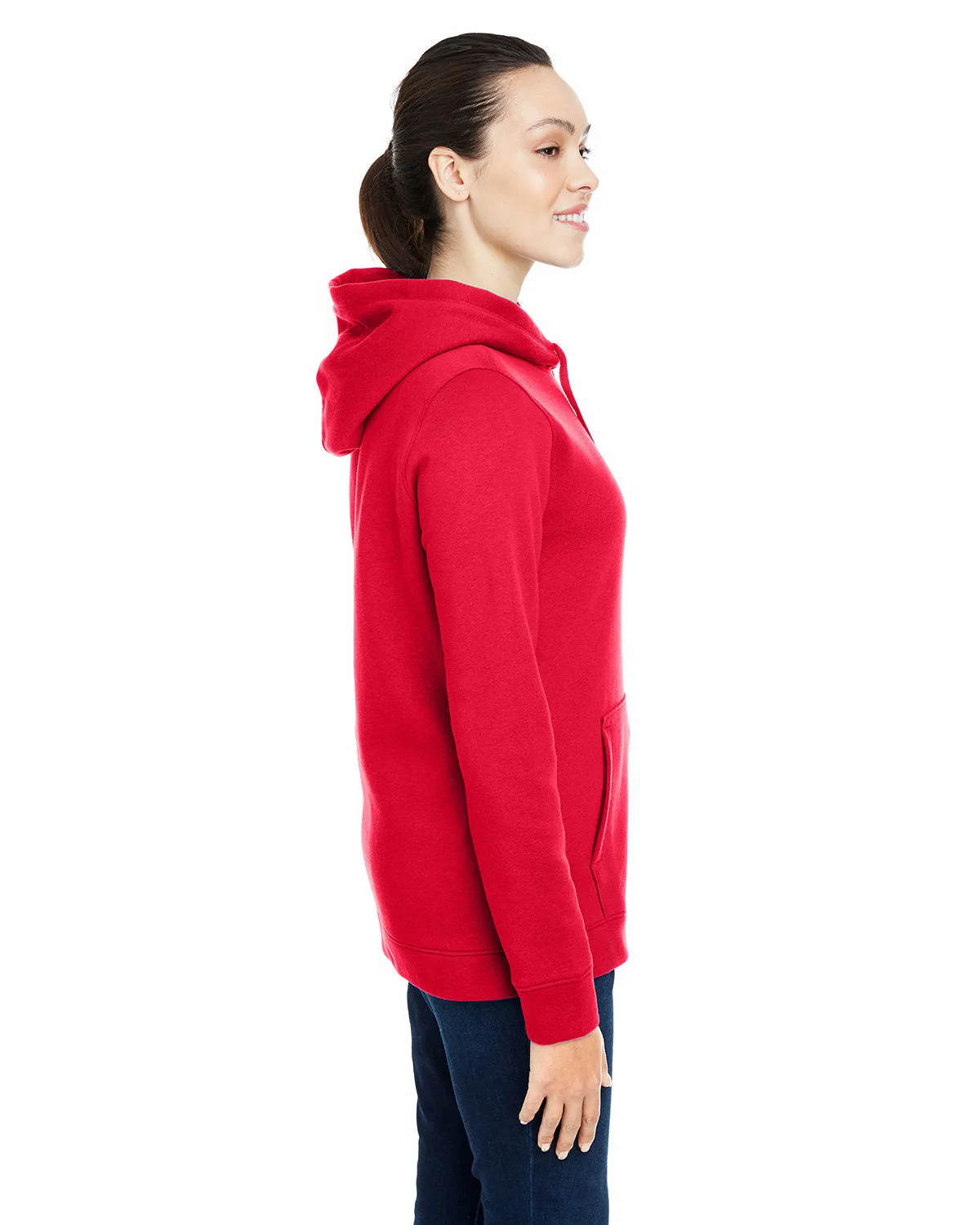 Under Armour Ladies Hustle Pullover Branded Hooded Sweatshirts, Red