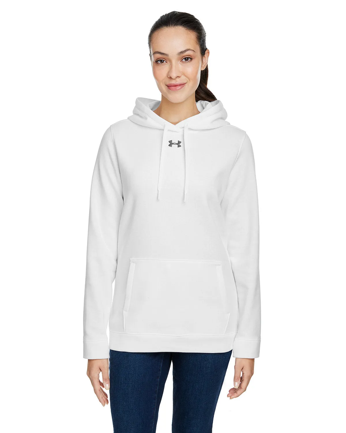 Under Armour Ladies Hustle Pullover Branded Hooded Sweatshirts, White