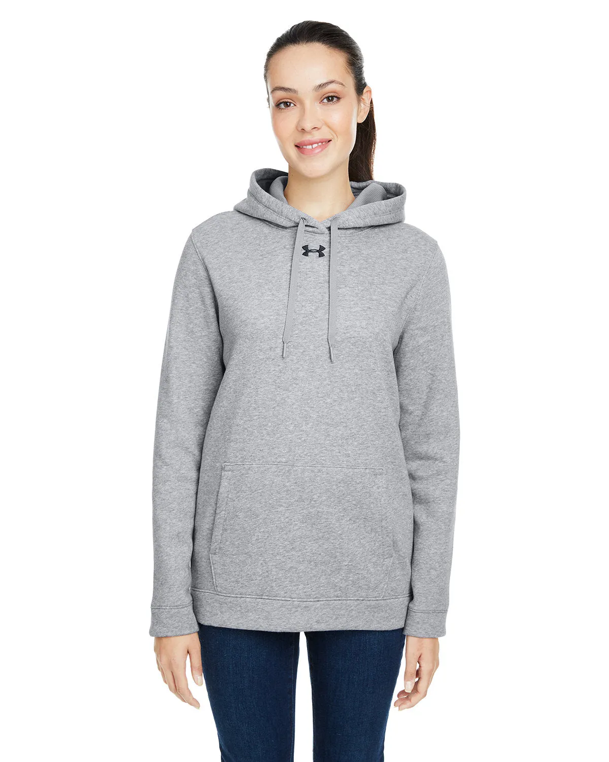 Under Armour Ladies Hustle Pullover Custom Hooded Sweatshirts, True Gray Heather