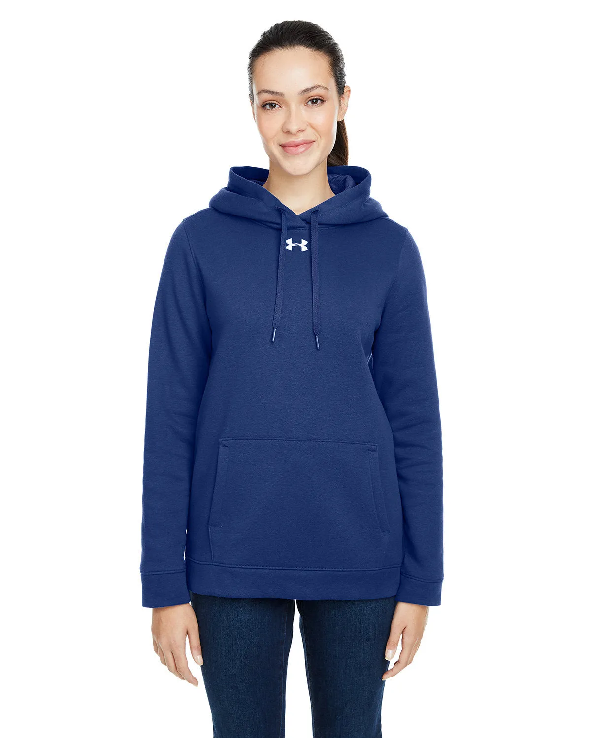 Under Armour Ladies Hustle Pullover Customized Hooded Sweatshirts, Medium Navy