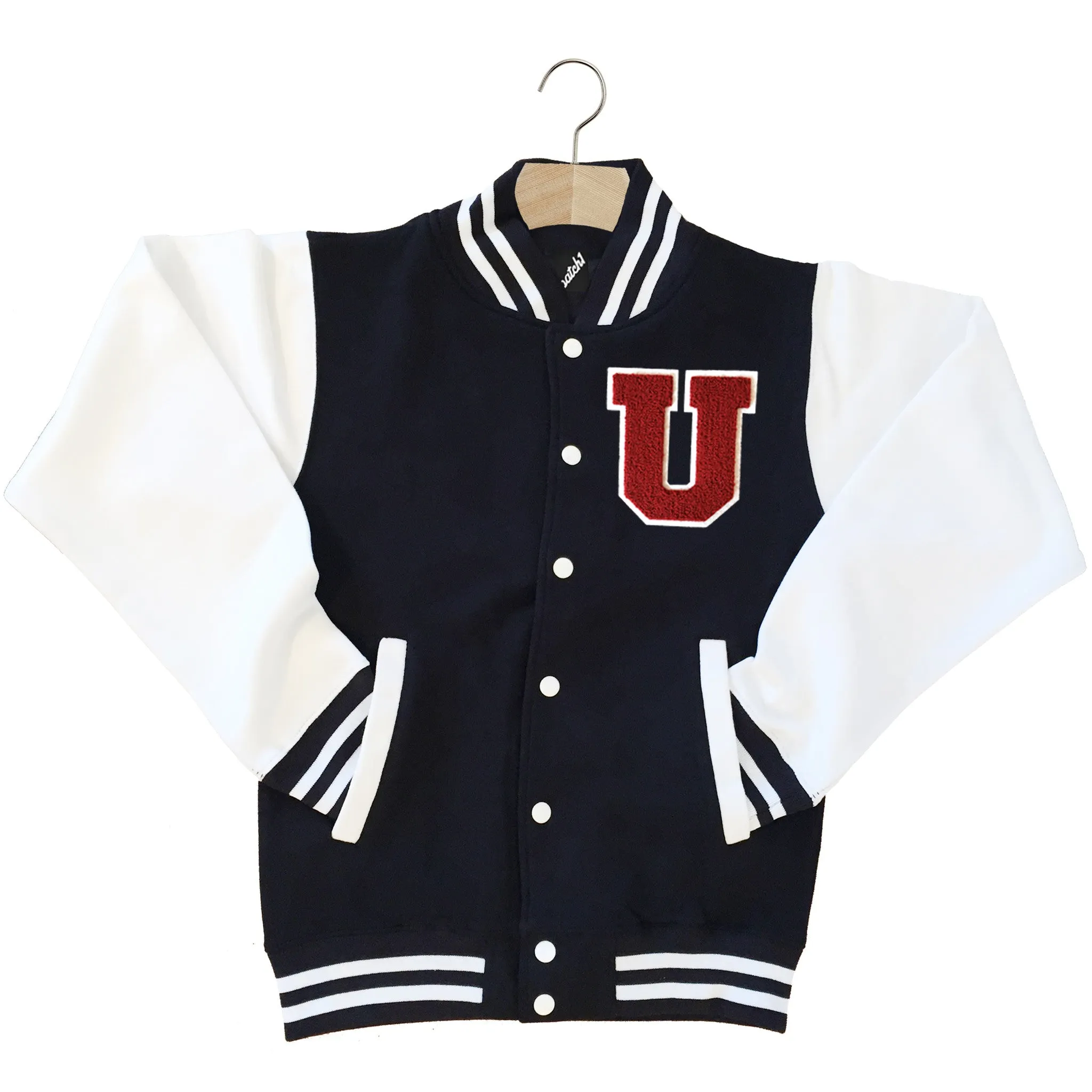 VARSITY BASEBALL JACKET UNISEX PERSONALISED WITH GENUINE US COLLEGE LETTER U