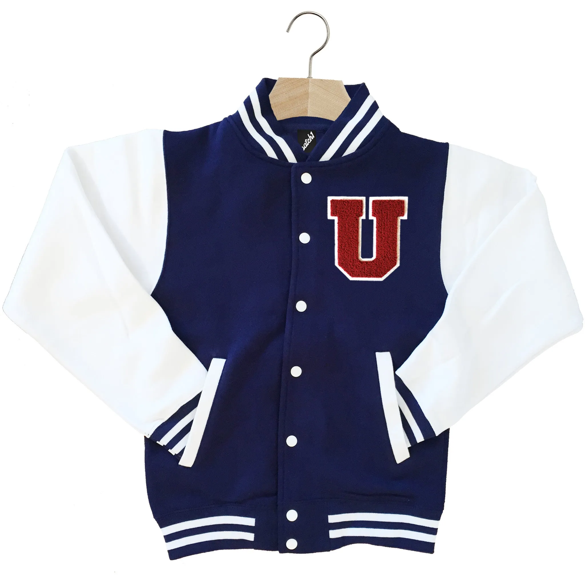 VARSITY BASEBALL JACKET UNISEX PERSONALISED WITH GENUINE US COLLEGE LETTER U