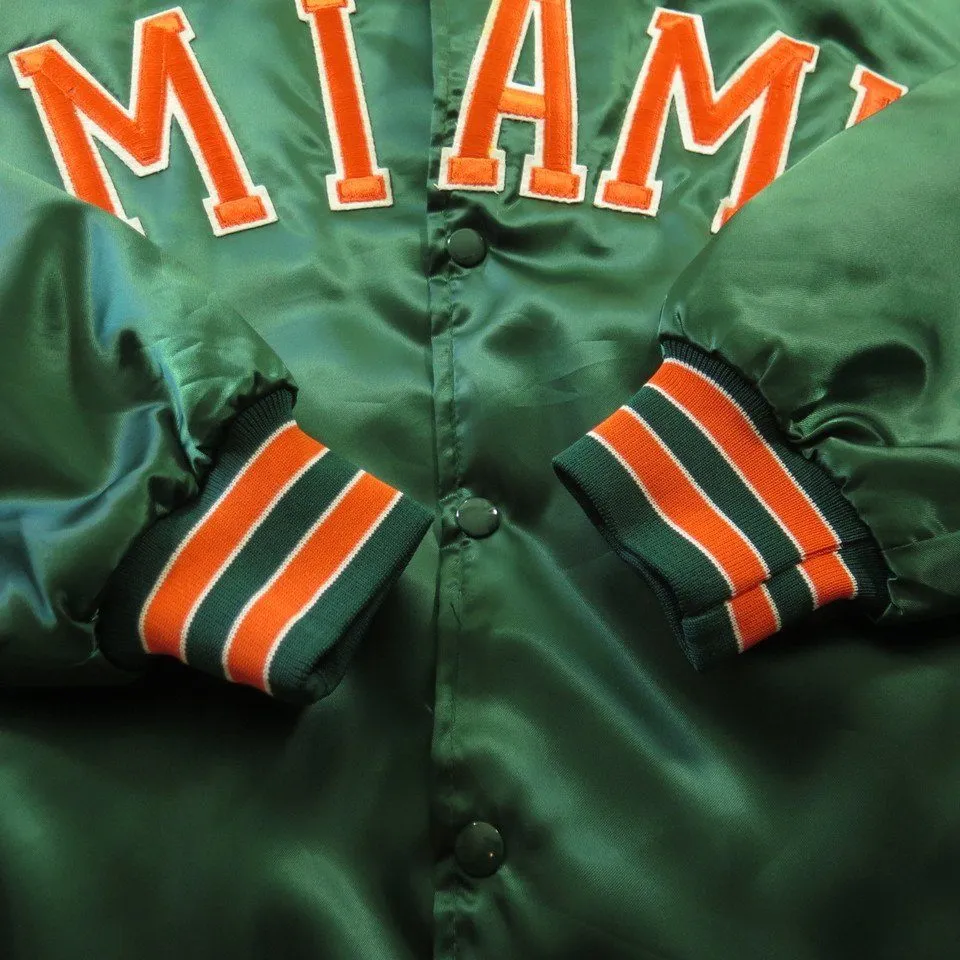 Vintage 80s Miami Hurricanes Jacket Mens XL Deadstock Satin University Football