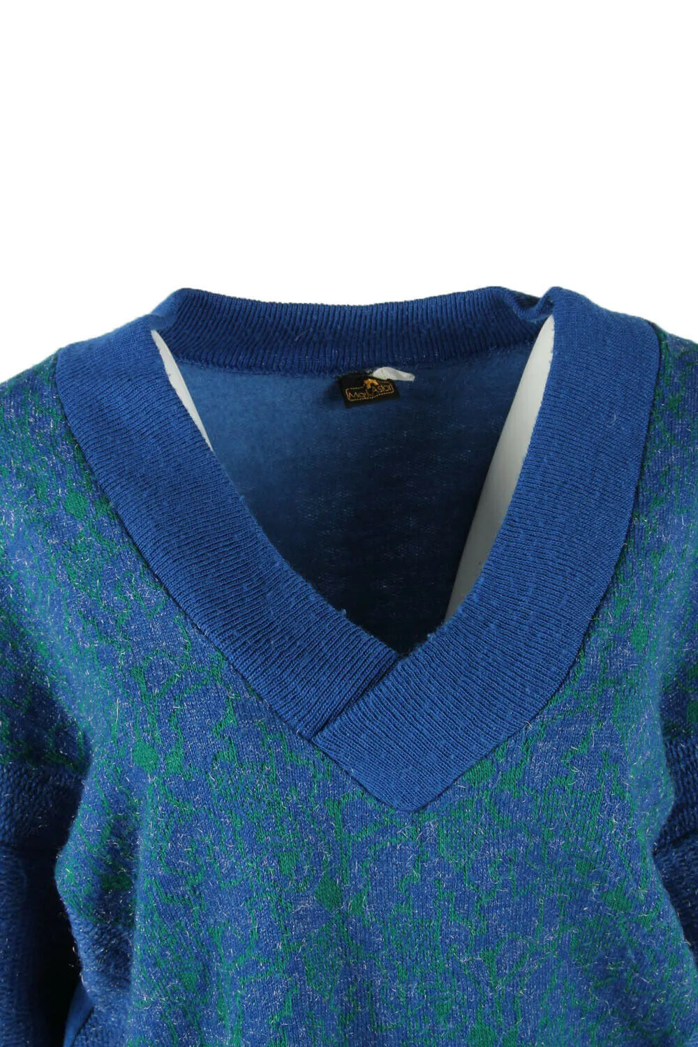 Vintage Ladies Jumper V Neck Long Sleeve Pullover 90s Blue Size L - Pepper Tree London