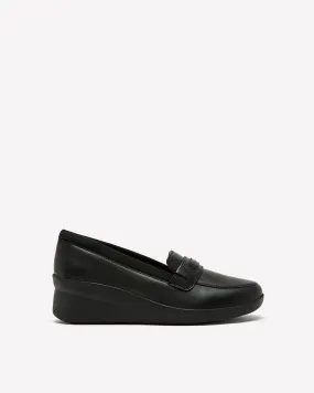 Wide Width, Black Leather Wedge Loafer - Clarks