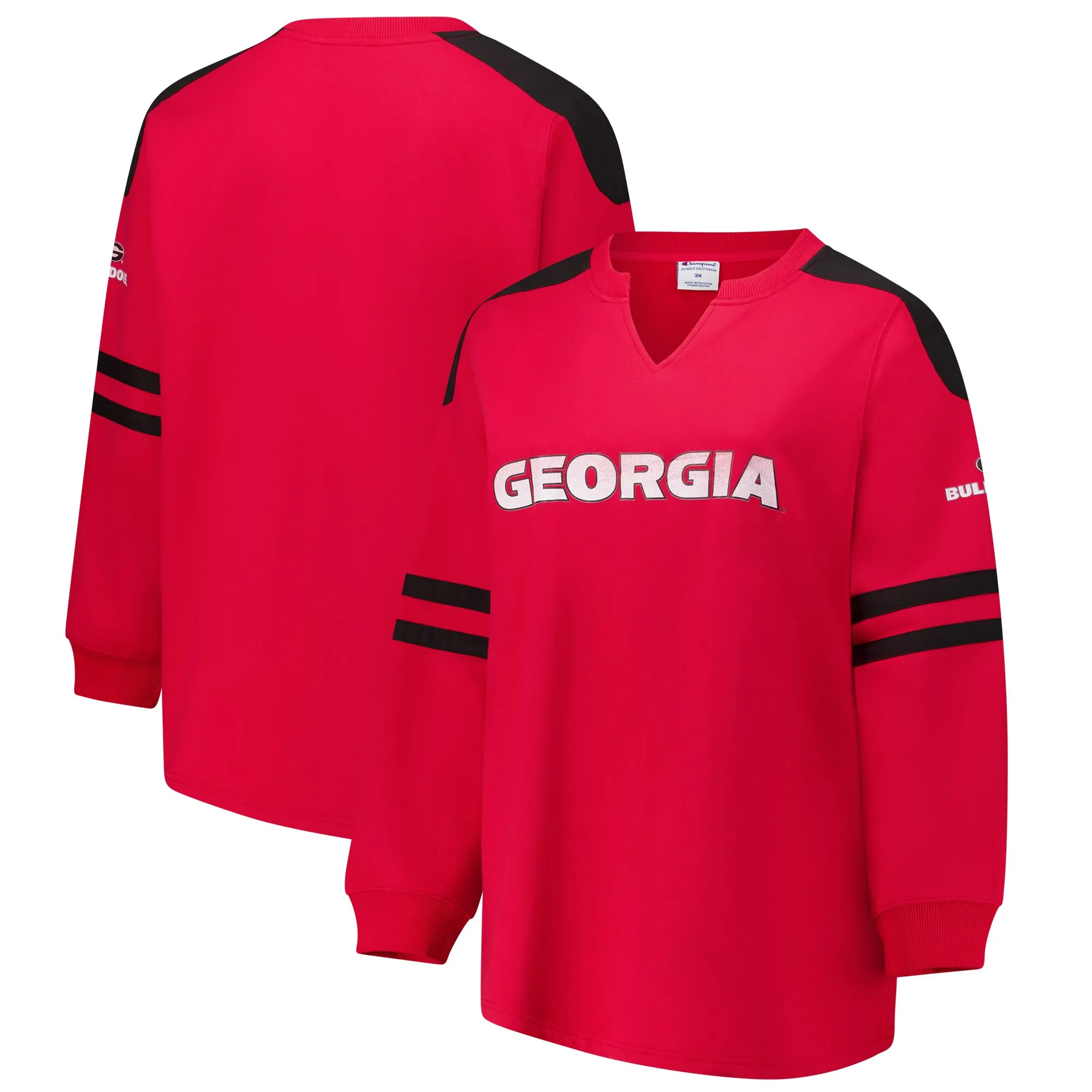 Women's Fanatics Red Georgia Bulldogs Plus Size Contrast Sleeve Fleece Pullover Sweatshirt