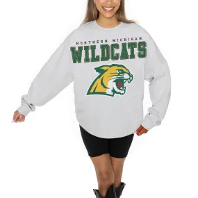 Women's Gameday Couture Ash Northern Michigan Wildcats Big Goals Relaxed Fit French Terry Pullover Sweatshirt