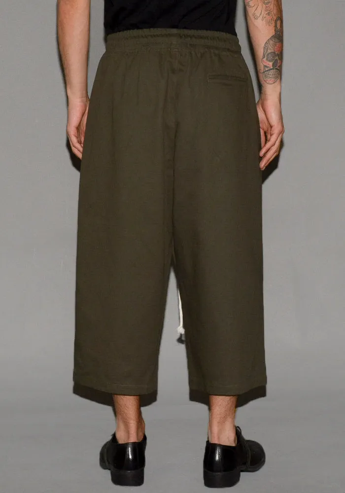 YUIKI SHIMOJI UNISEX CROPPED WIDE PANTS KHAKI