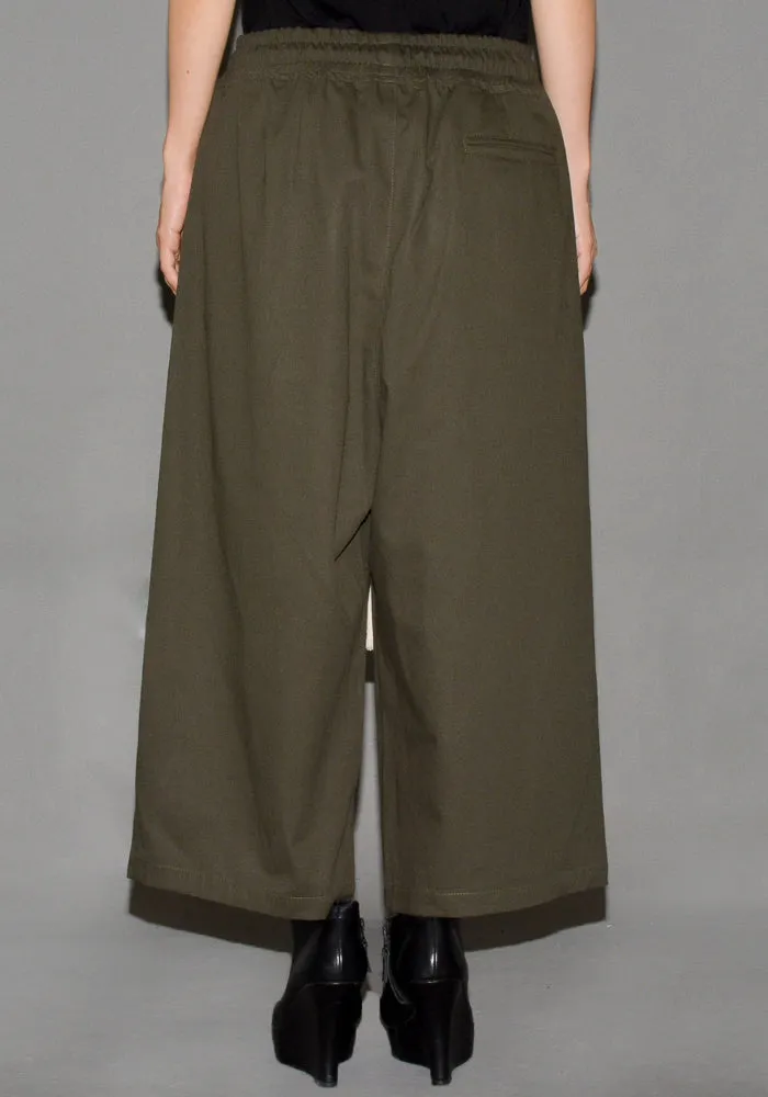 YUIKI SHIMOJI UNISEX CROPPED WIDE PANTS KHAKI