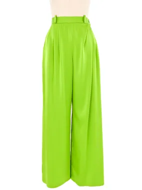 Yves Saint Laurent Green Satin Split Leg Pants