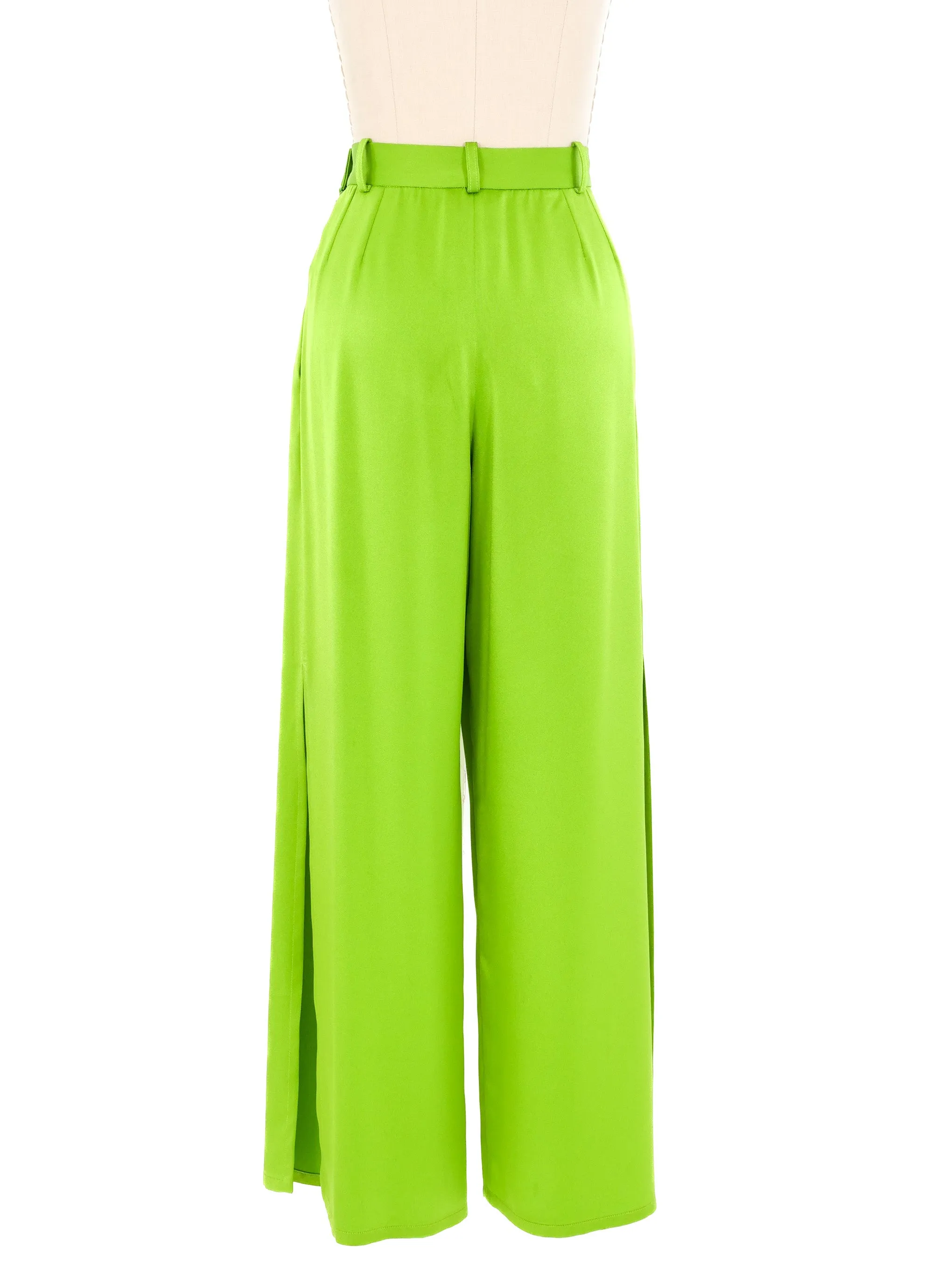 Yves Saint Laurent Green Satin Split Leg Pants