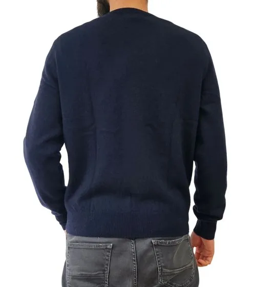 ZWILLINGSHERZ maglione da uomo 100% cashmere pullover con camicia a maniche lunghe scollo a V navy