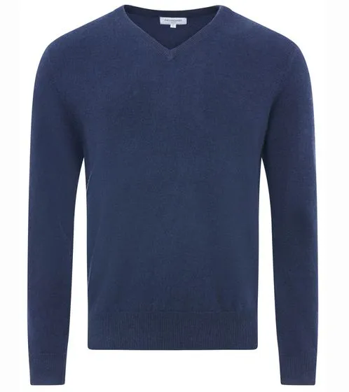 ZWILLINGSHERZ maglione da uomo 100% cashmere pullover con camicia a maniche lunghe scollo a V navy