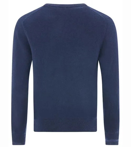 ZWILLINGSHERZ maglione da uomo 100% cashmere pullover con camicia a maniche lunghe scollo a V navy