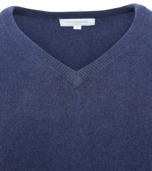 ZWILLINGSHERZ maglione da uomo 100% cashmere pullover con camicia a maniche lunghe scollo a V navy